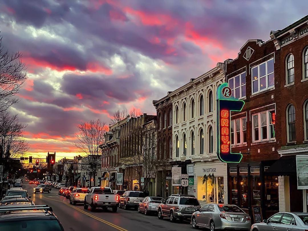 Downtown Franklin, Tennessee at sunset